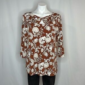 Chico’s Floral 3/4 Length Blouse, Medium